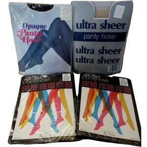 Vintage Pantyhose Nylon Stockings 4 Packages Navy Brown Off White Up to 160 lbs